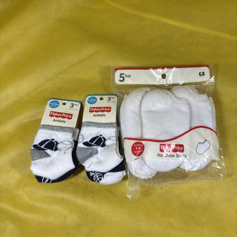 Fisher Price Socks White And Blue 9-18 Months And 5 Pair No Show Socks 4-6 VV